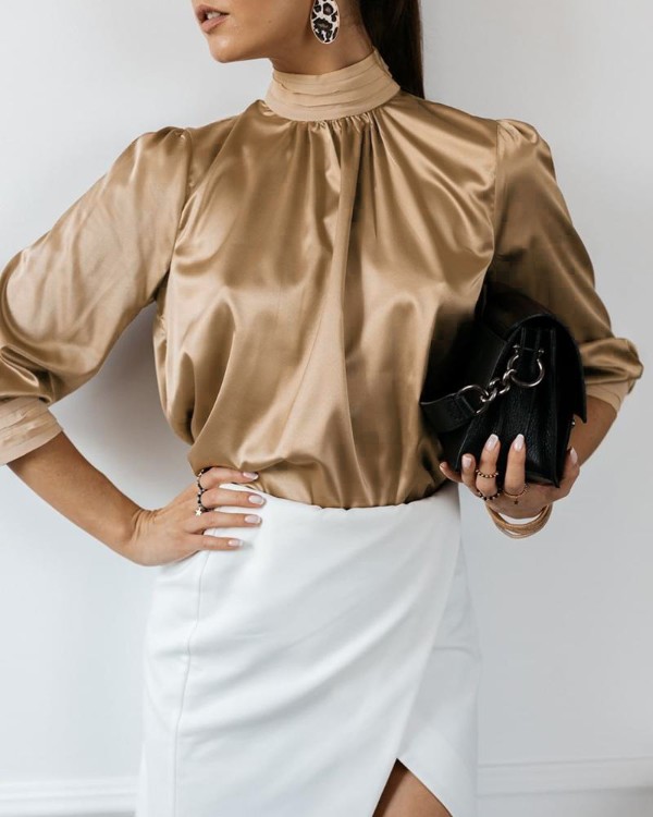 satin high neck blouse