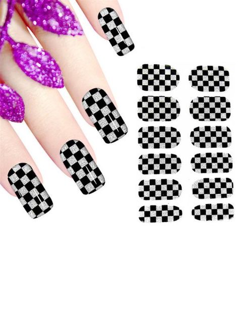 Venta caliente de Las Mujeres A Cuadros Nueva DIY Brillante Etiqueta Engomada Del Arte Del Clavo Nails Wraps Herramientas de Uñas manicura