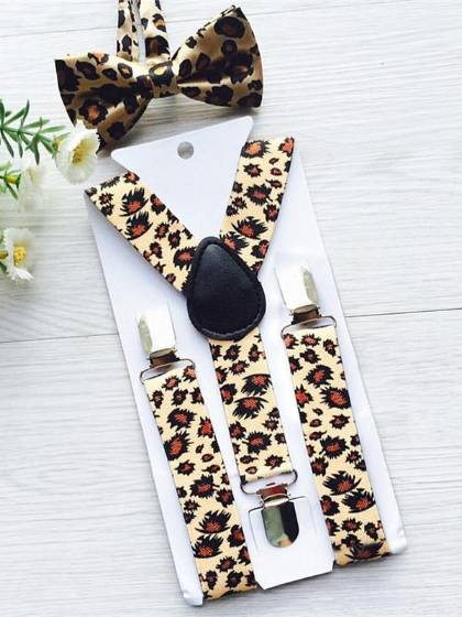 Crianças Crianças Moda Leopard Print Clip-on Suspensórios Suspensórios Elásticos Ajustáveis ​​+ Classic Bow Tie