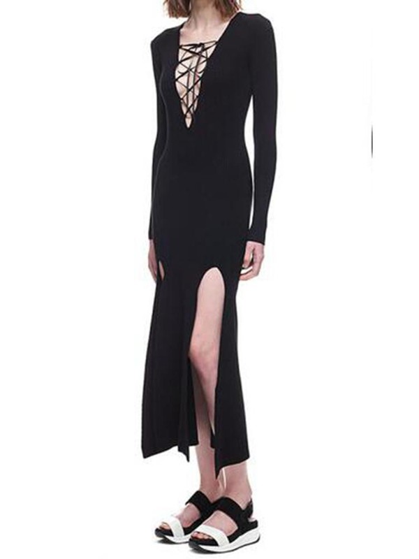 Vestido de fiesta atractivo del vendaje del cuello en V profundo del lado partido vestido de fiesta ocasional del vestido