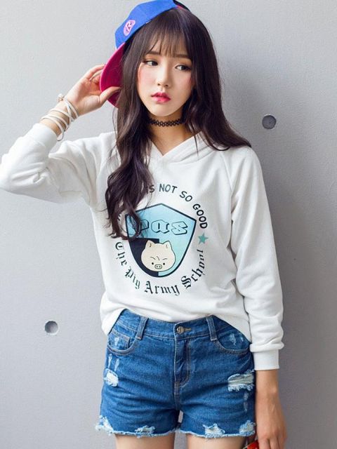 Mode-Herbst-Winter-Frauen-nettes Schwein-Karikatur-Druck Adrette dünnes Sweatshirt-beiläufige O-Ansatz lose Hoodies