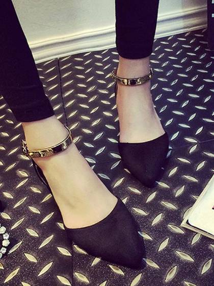 Women's Autumn Sexy Elegant Stylish Slip Flat With Alloy Chain Pointy Suede Pointed Toe Flats Shoes