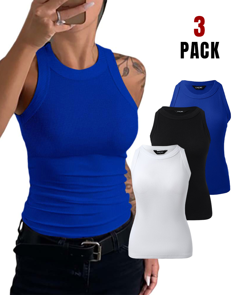 3-Pack Knit Round Neck Thick Strap Racerback Tank Tops(Without Pads)