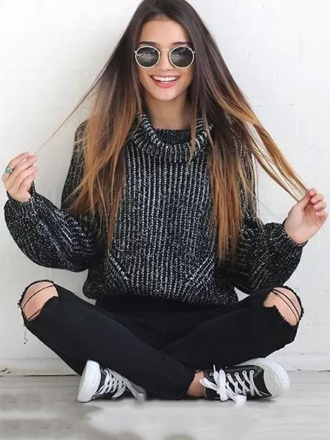 2015 syksyn talven naisten neulepuserot, korkea pääntie, rennot neulepuserot (musta
M)