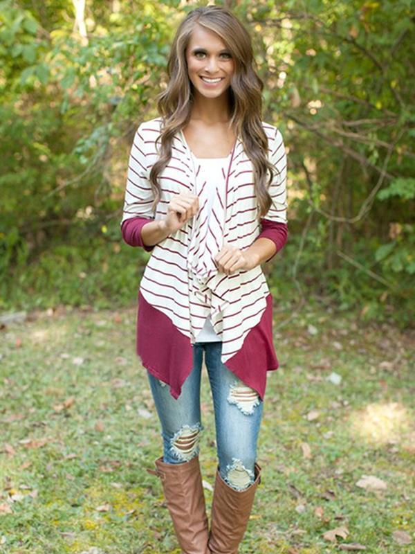 Femmes nouveau automne chaud décontracté lâche rayé Style bohème garnitures irrégulières tricoté pull cardigans