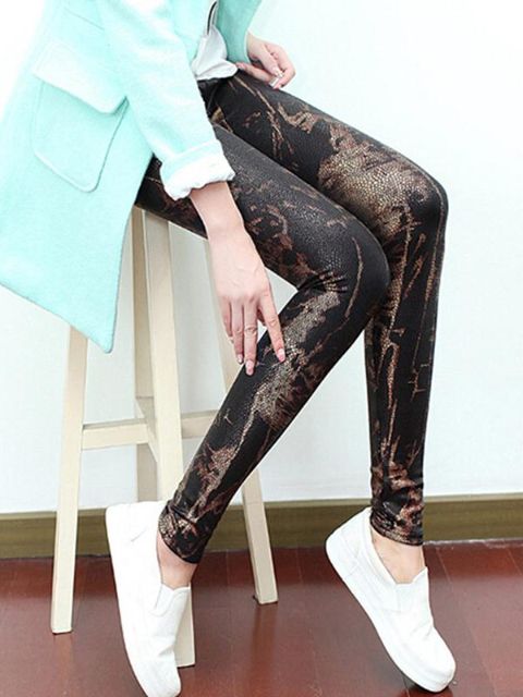 Women PU Leather Legging Serpentine Print Elastic Fitness Pants Sexy Pencil Stretch Skinny Trousers