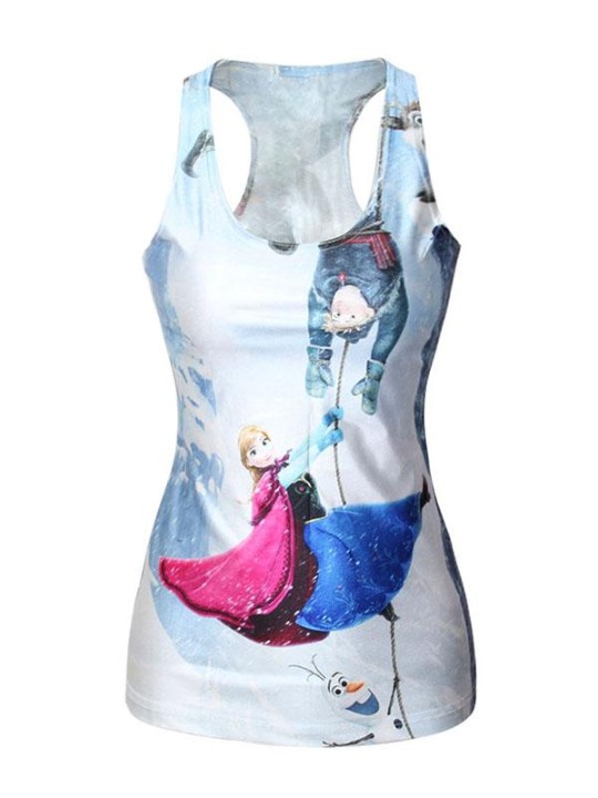 Dibujos animados de moda de verano de las mujeres 3D Imagen romántica de la nieve romántica Imprimir sin mangas chaleco de moda Slim Tanques camiseta