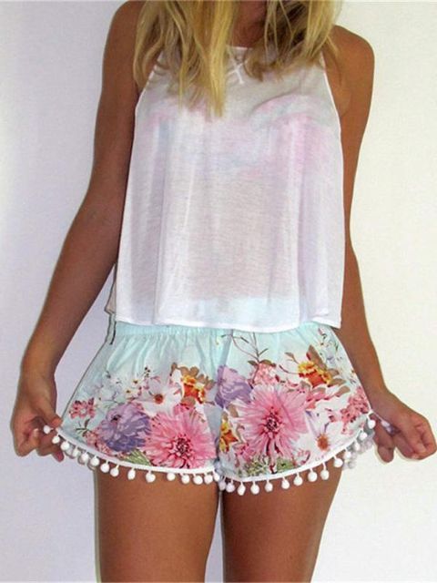 Women's Hot Sexy Hawaiian Holiday Style Floral Print Casual Mini Beach Soft Short Pants Bottom