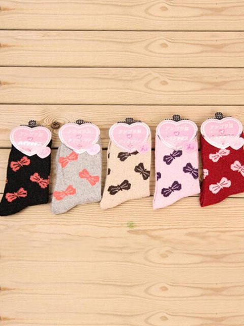 Nouveau automne et hiver les chaussettes en laine de lapin motif nœuds papillon chaussettes chaudes épaissies pour les femmes