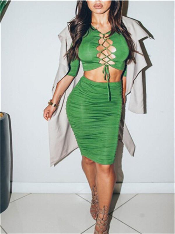 Frauen Sexy Slim Fit Halbarm Bandage Dress 2 Stück Bodycon Kleid