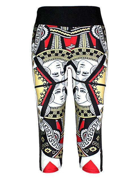 Poker Print Unisex Digital Print Tight Capri 3/4 Legging For Yoga Workout Fitness Exercise
