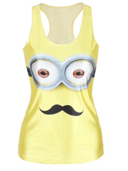 Naisten kesämuoti 3D-digitaalinen sarjakuva-parrakas kätyritulostin Hihaton ohut muoti-liivitankit