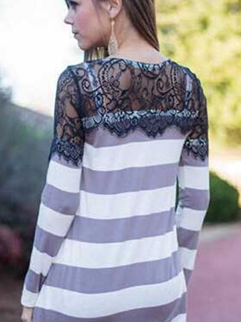 Naisten pitkähihaiset pitsiompeleet raidalliset villapaita