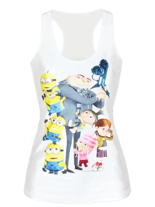 Frauen Sommer Mode 3D Digital Pure White Designedshirt Schöne Cartoon Minions Print Sleeveless Dünnes Mode Weste Tanks T-shirt