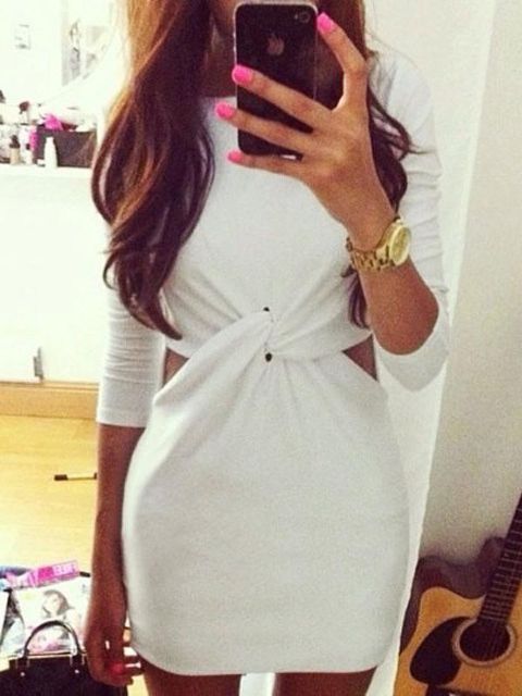 Damenmode Half Sleeve Weiß Kleid Hüfte Paket Bodycon Kleid Slim Fit Elegantes Abendkleid