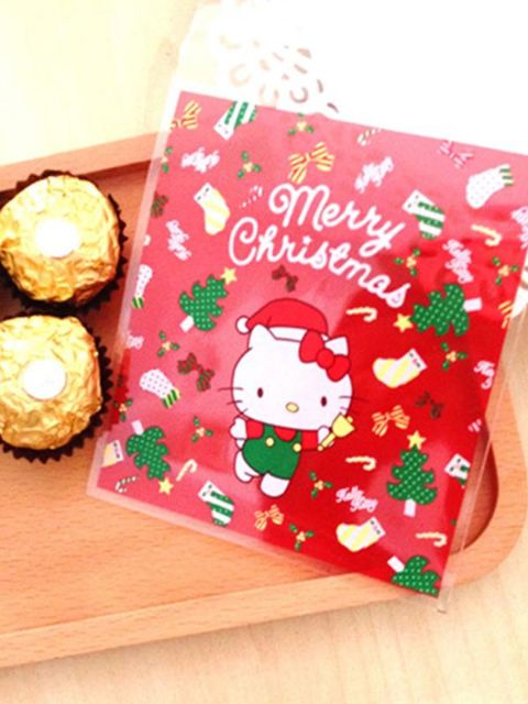 Christmas Cartoon Cat Pattern OPP Bags Cellophane Wrapping Paper Cake Gift Candy Adhesive Bags Decoration Supplies