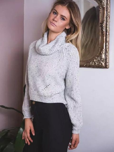 2015 syksyn talven naisten neulepuserot, korkea pääntie, rennot neulepuserot (harmaa)
M)