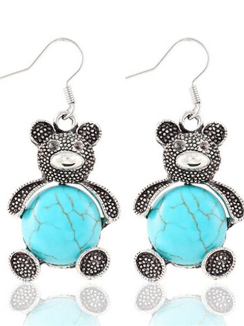 Tíska Vinsælt dýrahengiskraut eyrnalokkur Sætur silfur smábjörn Dangli eyrnalokkur tilbúinn grænblár aukabúnaður