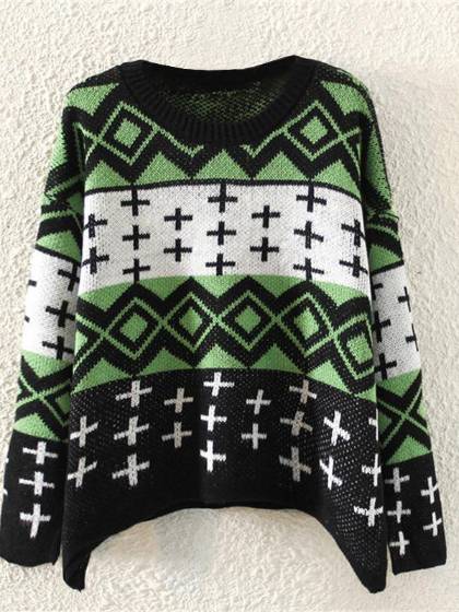 Frauen Casual Hit Farbe Kreuz Langarm Warm Knit Sweater