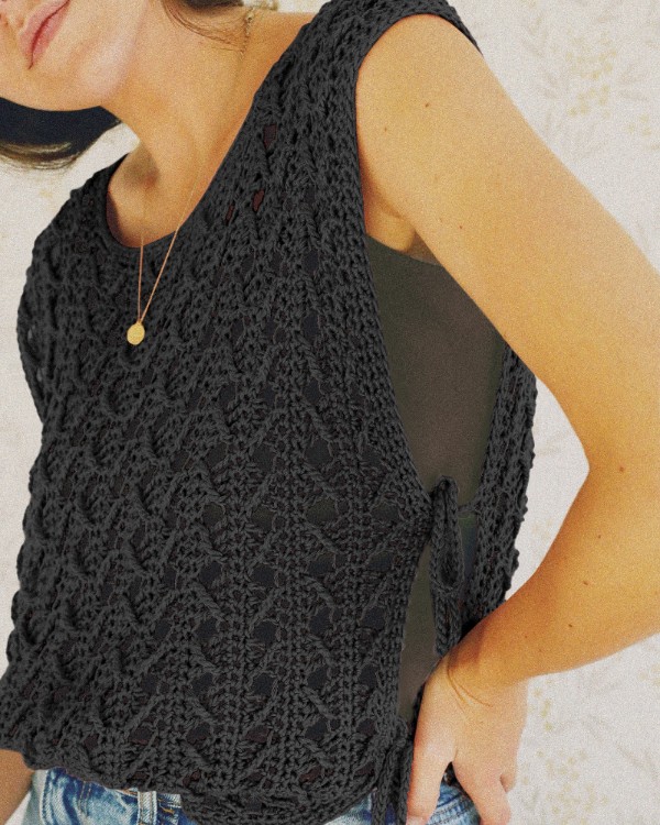 Round Neck Sleeveless Hollow-out Crochet Sweater