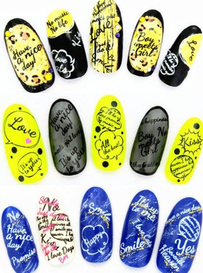 Marca d&#39;água das Mulheres Letras Coloridas Dos Desenhos Animados Etiqueta Da Arte Do Prego Decalques Unhas Wraps Ferramentas Manicure