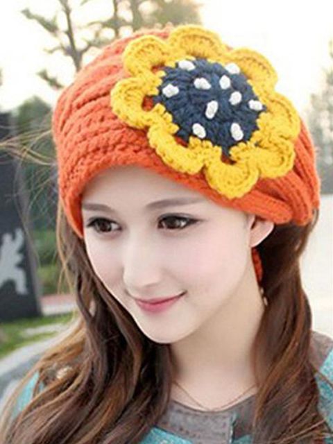 New Winter Fashion Hat Sweet Flowers Ear Cap Beanie Crochet Warm Winter Hat Scarf Headband
