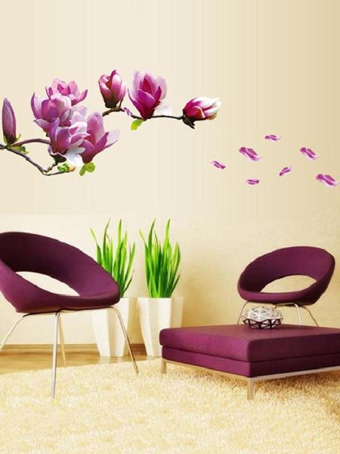 Varanlegur náttúra ferskur rómantískur 3D blóm / Lotus / Magnolia blóm / túlípanar / Plum Blossom PVC vegg límmiði heima decor fyrir stofu