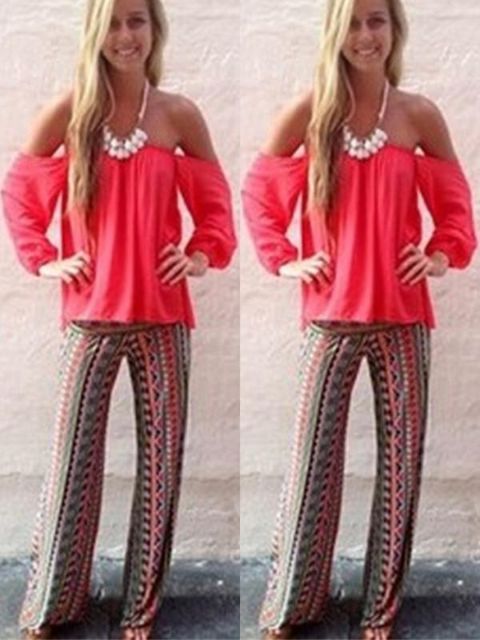 Moda Feminina Harem Casual Imprimir Calças Soltas Cintura Elástica Calças Largas Perna Calças Compridas