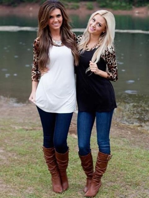 201509hátíð Leopard Chiffon sauma langerma stuttermabolur lausir bolir