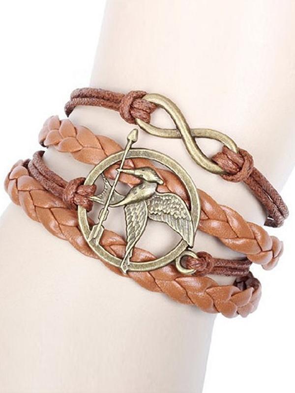 Cuero de ave de la manera simple Pulsera hecha a mano de la joyería de la pulsera del brazalete de bronce de la vendimia simple