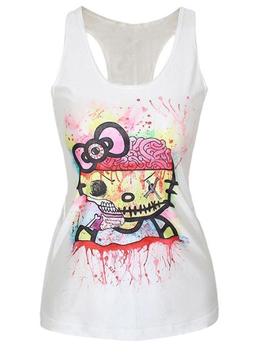 Culto de moda feminina kitty impressão digital regata verão t-shirt