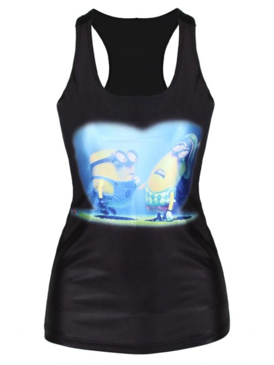 Minions de dibujos animados Digital Dark Dark Cartoon de la moda de verano de las mujeres sin mangas de los chalecos del chaleco de moda Slim T-shirt