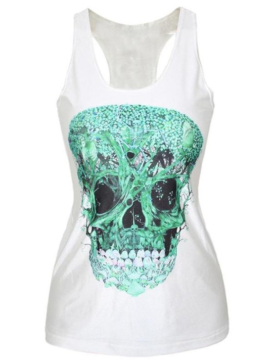 T-shirt d&#39;été de débardeur d&#39;impression numérique d&#39;arbre de crâne vert de mode des femmes
