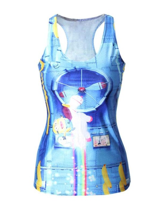 Mode d&#39;été pour femmes 3D numérique fantastique bleu dessin animé Minions imprimer sans manches mince mode gilet réservoirs T-shirt
