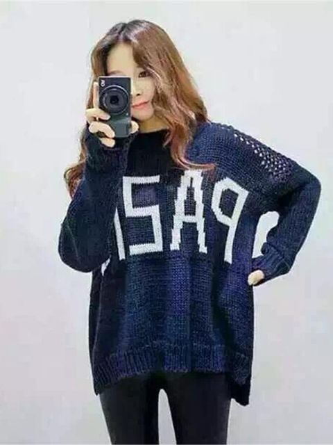 Women's New Fashion Fall Winter Loose letters  Long Sleeve  Warm  Knit Sweater