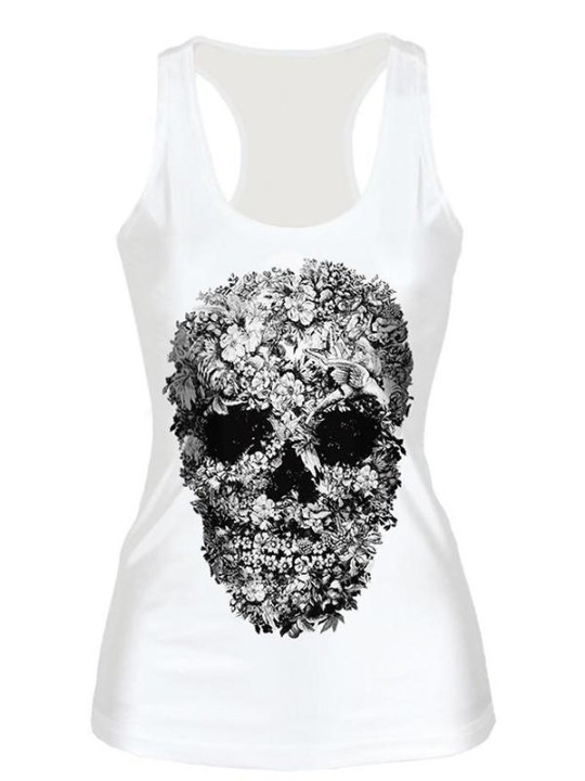 Women's Fashion floral Skull Digital Print Tank Top Summer T shirt