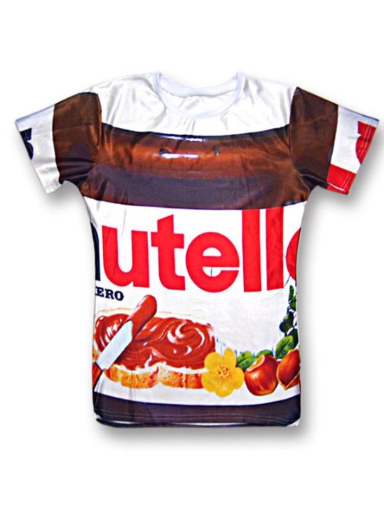 Moda Hot 3D Imprimir Nutella Algodão Casual Mangas Curtas T-shirt Tops Tees
