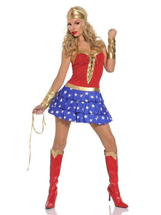 Women's Fashion Adult Wonderwoan Costume Layered Dress Fullset