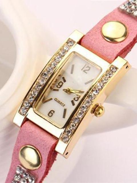 Women's Vintage Square Dial Rhinestone Weave Wrap Multilayer Leather Bracelet Wrist Watch, cute, women's fashion. korean style