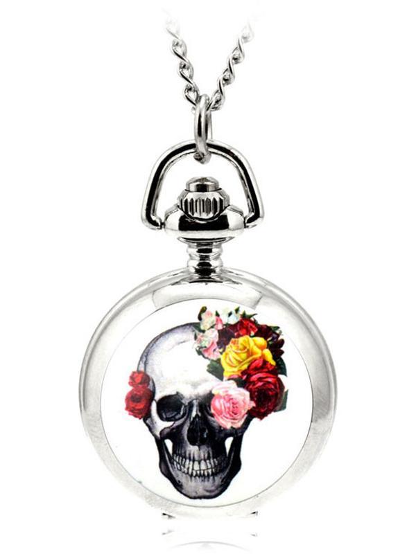 Fashion New Hot Rose Skull Retro Pocket Watch Halsband Pocket Watch