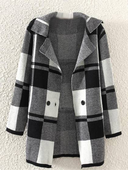 Caída nueva moda a cuadros manga larga de punto cálido Cárdigan Cardigan Capa Tops