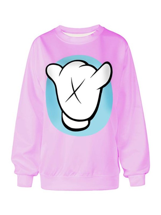 Casual Lindo Impresión Digital Hang Loose Beading Hoodies Sudadera Pullover para Mujer Ropa de Deporte