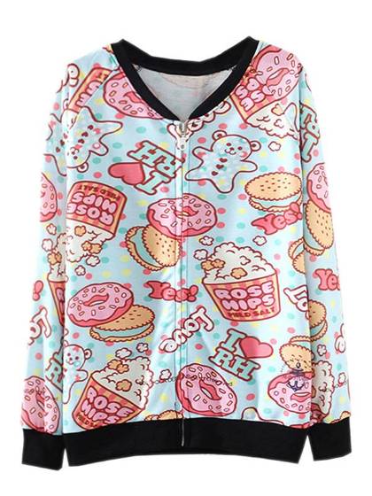 Women Girls New Fashion Fall Hot Sale Cute Cartoon Printing Long Sleeve Sweater Zipper Coat