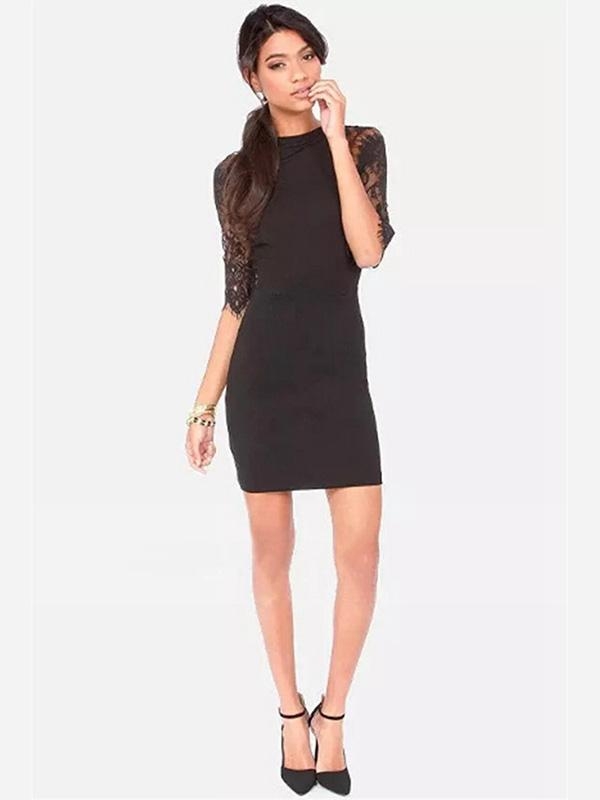 Kvinnors halvärmad höftpaket Spetsklänning Club Wear Cocktail Bodycon Mini-klänning