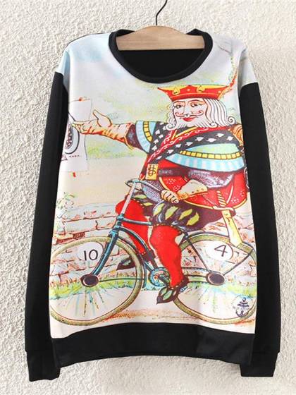 2015 moda mujer poker impreso manga larga Harajuku estilo outwear ocio sudaderas pullovers