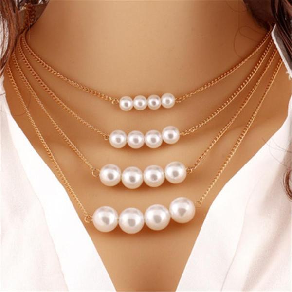 New Gold Elegant Pearl Chain Necklace Pendant Necklace