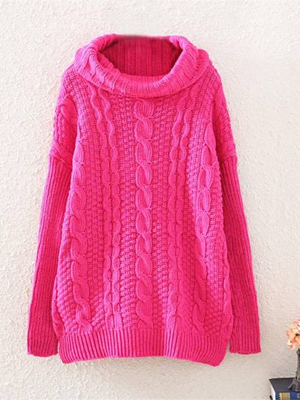 Frauen Casual High Neck Langarm Warm Pullover Strickjacke Schal