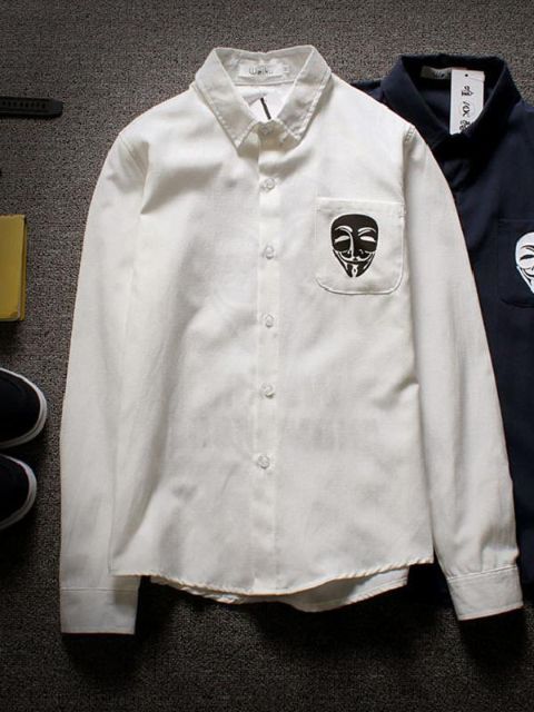 Chemise unisexe en vrac et solide à col rabattu et à manches longues