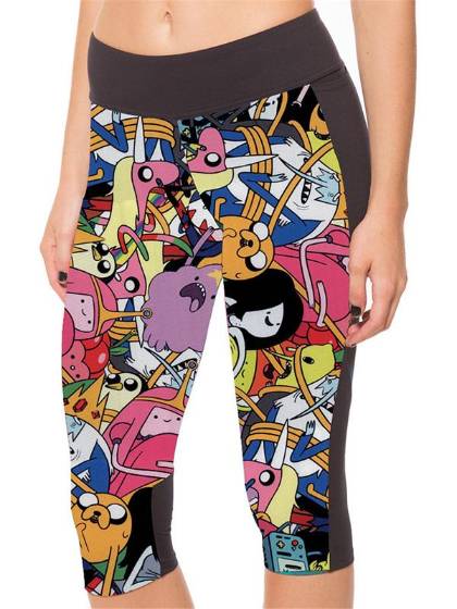 Unisex Digital Cartoon Pattern Print Tight Capri 3/4 Legging For Yoga Workout Fitness Exercise
