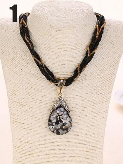 Náttúrulegt geometrískt Bohemian Hálsmen Hengiskraut Kvennayfirlýsing Þjóðernisbeinhálshálsmen Skartgripir